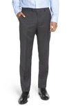 Hugo Boss Leenon Flat Front Regular Fit Solid Wool Trousers In Charcoal