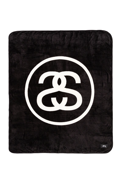 Stussy Ss Link Fleece Blanket In Black & White.