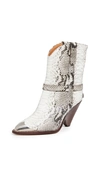 Isabel Marant Lamsy Embellished Snake-effect Leather Ankle Boots In White