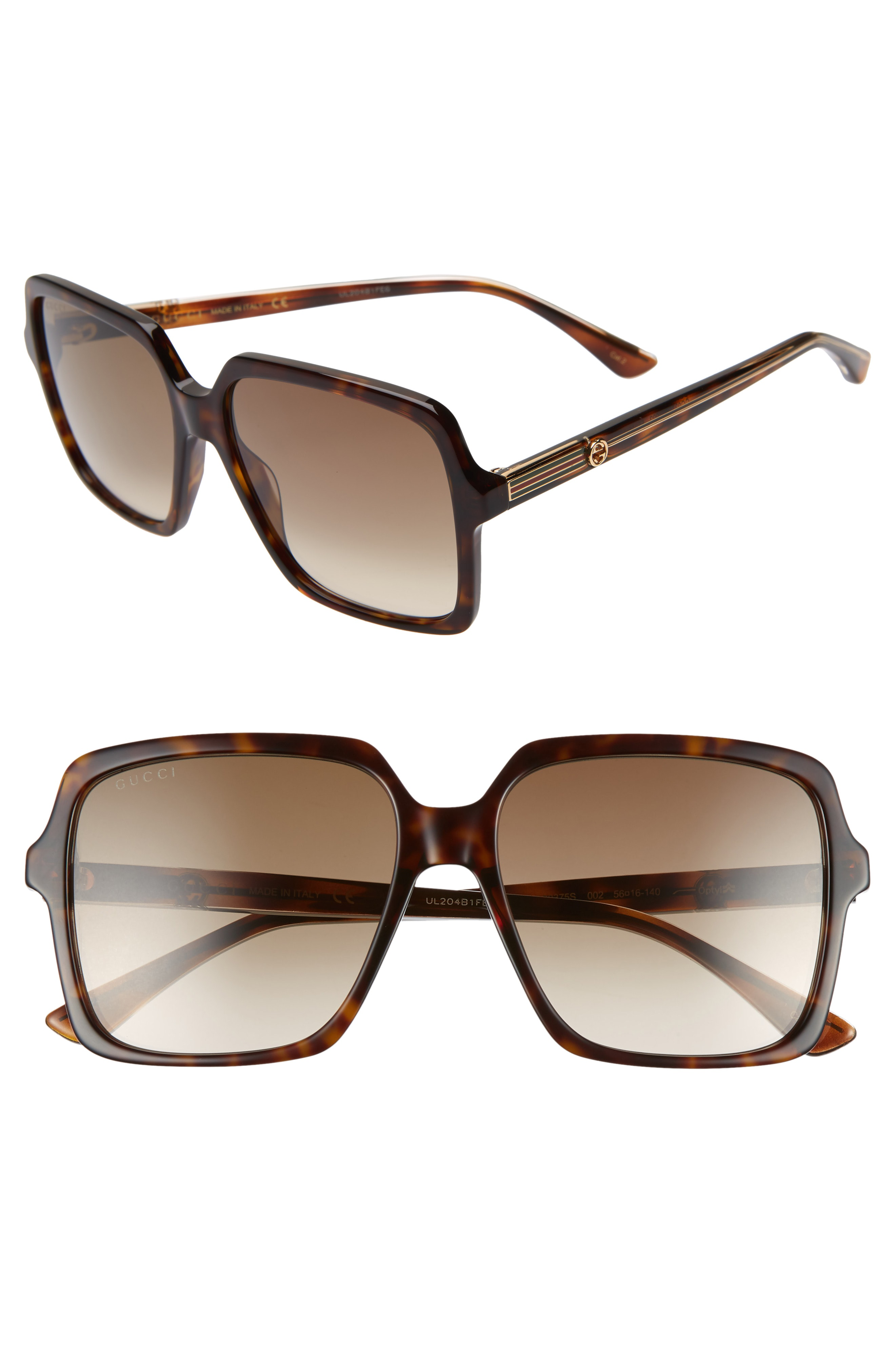 Gucci 56mm Square Sunglasses - Dk Havana/cry/brown Gradient | ModeSens