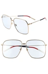GUCCI 61MM SQUARE SUNGLASSES - GOLD/ BLUE/ RED/ IVORY/ AZURE,GG0394S003