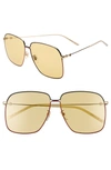 GUCCI 61MM SQUARE SUNGLASSES - GOLD/ BLUE/ RED/ SOLID YELLOW,GG0394S001