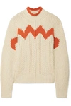 ISABEL MARANT BELL INTARSIA PANELED OPEN-KNIT COTTON-BLEND TURTLENECK SWEATER