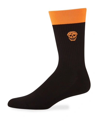 Alexander Mcqueen Men's Fluro Stripe Socks In Black/orange