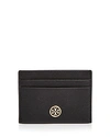 Tory Burch Robinson Leather Card Case In Black/gold
