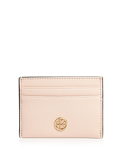 Tory Burch Robinson Leather Card Case In Pale Apricot