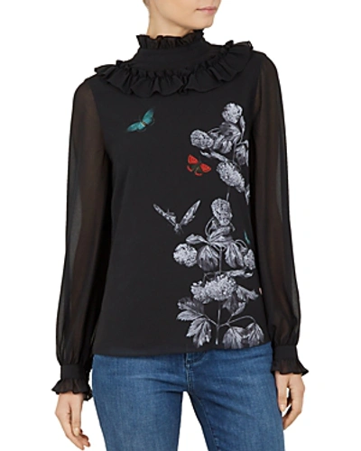 Ted Baker Ashliee Narrnia Ruffle-trimmed Top In Black