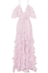 ALICE MCCALL MY BABY LOVE COLD-SHOULDER RUFFLED SILK-ORGANZA AND CORDED LACE MAXI DRESS