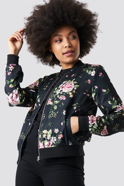 Na-kd Dark Floral Bomber Jacket - Black,multicolor In Flower Print