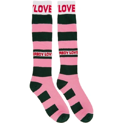 Charles Jeffrey Loverboy Pink & Green Loverboy Socks In Pink ,green