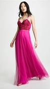 MARCHESA NOTTE Strapless Beaded Embroidered Gown