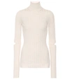 Helmut Lang Cutout Ribbed Wool Turtleneck Sweater In Ivory
