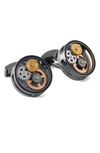 Tateossian Tourbillon Gear Brass Cufflinks In Metallic Silver