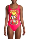 Moschino Women's Flash Swim Sunshine Print One-piece Swimsuit In Coral