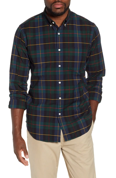 Jcrew Slim-fit Button-down Collar Checked Pima Cotton Oxford Shirt In Green Blue Navy Holiday Tartan