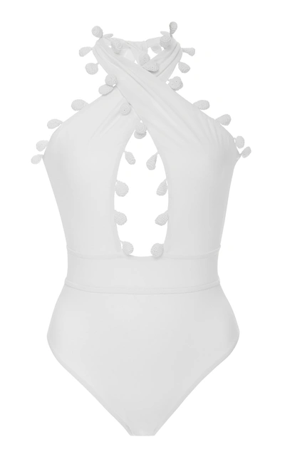 Oscar De La Renta Pompom-embellished Swimsuit In White