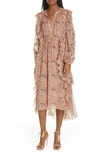 Ulla Johnson Ellette Floral Print Silk Blend Midi Dress In Multi