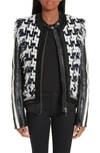 ALEXANDER WANG TWEED TRIM LEATHER JACKET,1W493058E5