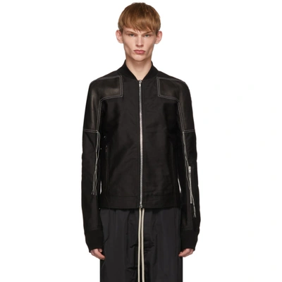 Rick Owens Leather Embroidered Detail Bomber Jacket In 0908blkprl