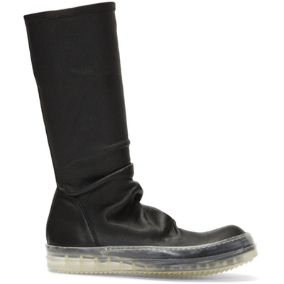 Rick Owens Black High Top Stretch Leather Sneakers In 90blkclr