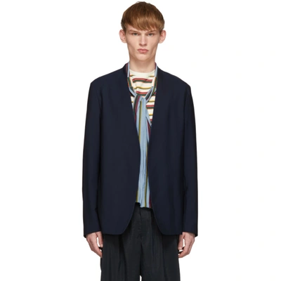 Maison Margiela V-neck Single-breasted Blazer In Blue