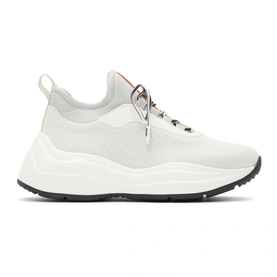 Prada Knit Lace-up Trainer Sneakers In White