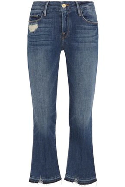 Frame Woman Le Crop Mini Distressed Mid-rise Kick-flare Jeans Mid Denim