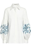 CAROLINA HERRERA CAROLINA HERRERA WOMAN EMBROIDERED COTTON-BLEND POPLIN SHIRT WHITE,3074457345619816494