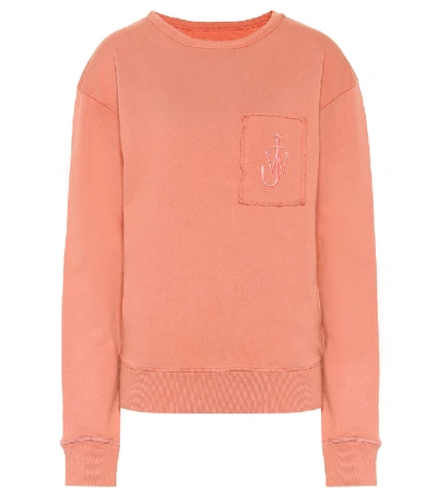 Jw Anderson Frayed Embroidered Cotton-jersey Sweatshirt In Pink
