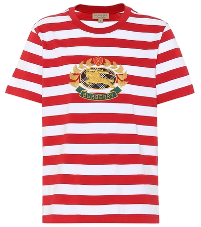Burberry Appliquéd Striped Cotton-jersey T-shirt In Red