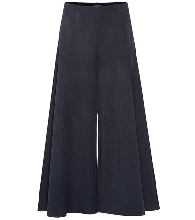 The Row Mildro Cropped Ribbed Stretch-knit Wide-leg Trousers In Navy