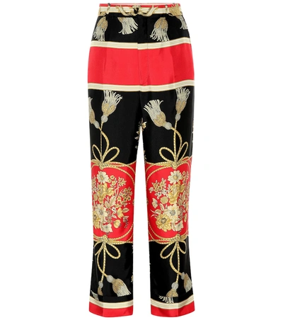 Gucci Silk Pant With Flowers And Tassels In Multicolor