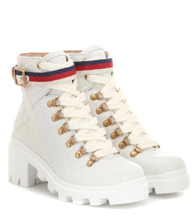 Gucci Grosgrain-trimmed Quilted Leather Ankle Boots In White