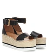 See By Chloé Glyn Leather Platform Espadrille Wedge Sandals In Black