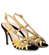 GUCCI EMBELLISHED METALLIC LEATHER SANDALS,P00365237