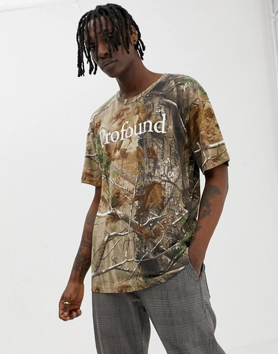 Profound Aesthetic Forest Camo Print T-shirt With Chest Logo In Brown - Brown