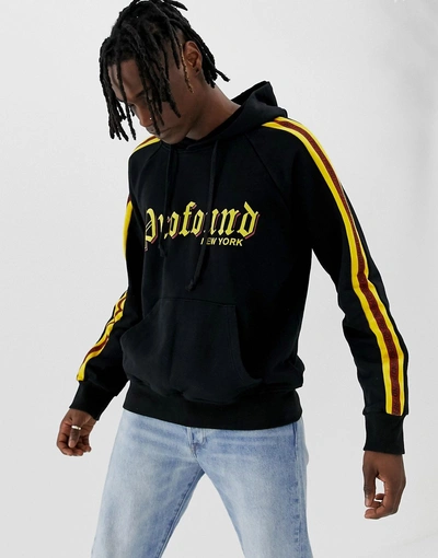 Profound Aesthetic Hoodie With Chest Logo And Sleeve Taping In Black - Black