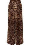 Dolce & Gabbana Leopard Print Wide Leg Stretch Silk Satin Pajama Pants In Leopard Print