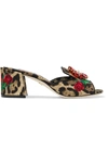 DOLCE & GABBANA CRYSTAL-EMBELLISHED LEOPARD AND FLORAL-PRINT CANVAS MULES