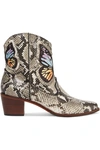 SOPHIA WEBSTER SHELBY EMBROIDERED SNAKE-EFFECT LEATHER ANKLE BOOTS