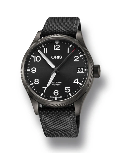 Oris Men's 41mm Propilot Watch W/ Textile Strap, Black In Gray
