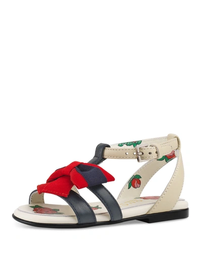 Gucci Kids' Jane Two-tone Leather Web-bow Sandal, Toddler In Blue