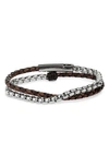 JONAS STUDIO JONAS STUDIO BRAIDED LEATHER & CHAIN DOUBLE WRAP BRACELET,1126-BW