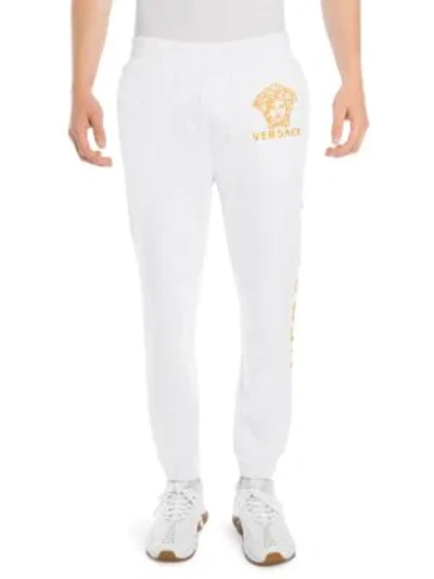 Versace Cotton Logo Detail Sweatpants In White