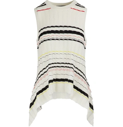 Proenza Schouler Asymmetric Striped Fil Coupé Ribbed-knit Top In 10112 White Combo