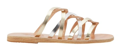 Ancient Greek Sandals Victoria Floral-appliquéd Metallic Leather Sandals In Gold