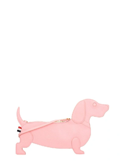 Thom Browne Hector Flat Icon Leather Clutch In Rose-pink