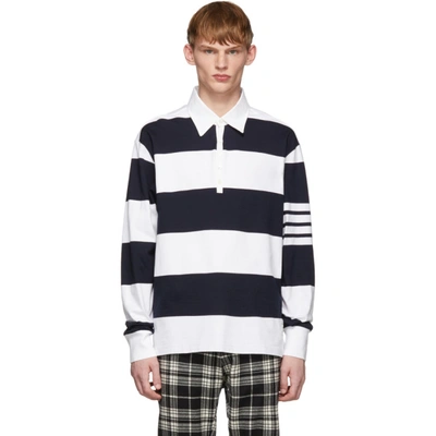 Thom Browne Stripe Rugby Polo In White,blue