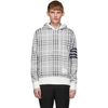 THOM BROWNE THOM BROWNE WHITE AND NAVY JACQUARD SHADOW HOODIE