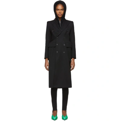 Balenciaga Double-breasted Mixed-wool Hourglass Coat In 1000 Black